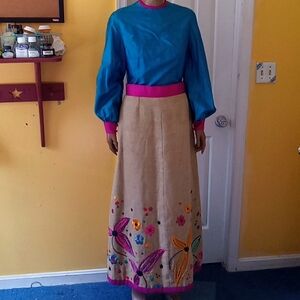 Vintage Mary O'Donnell of Ireland skirt & handmade silk blouse in jeweltones Med
